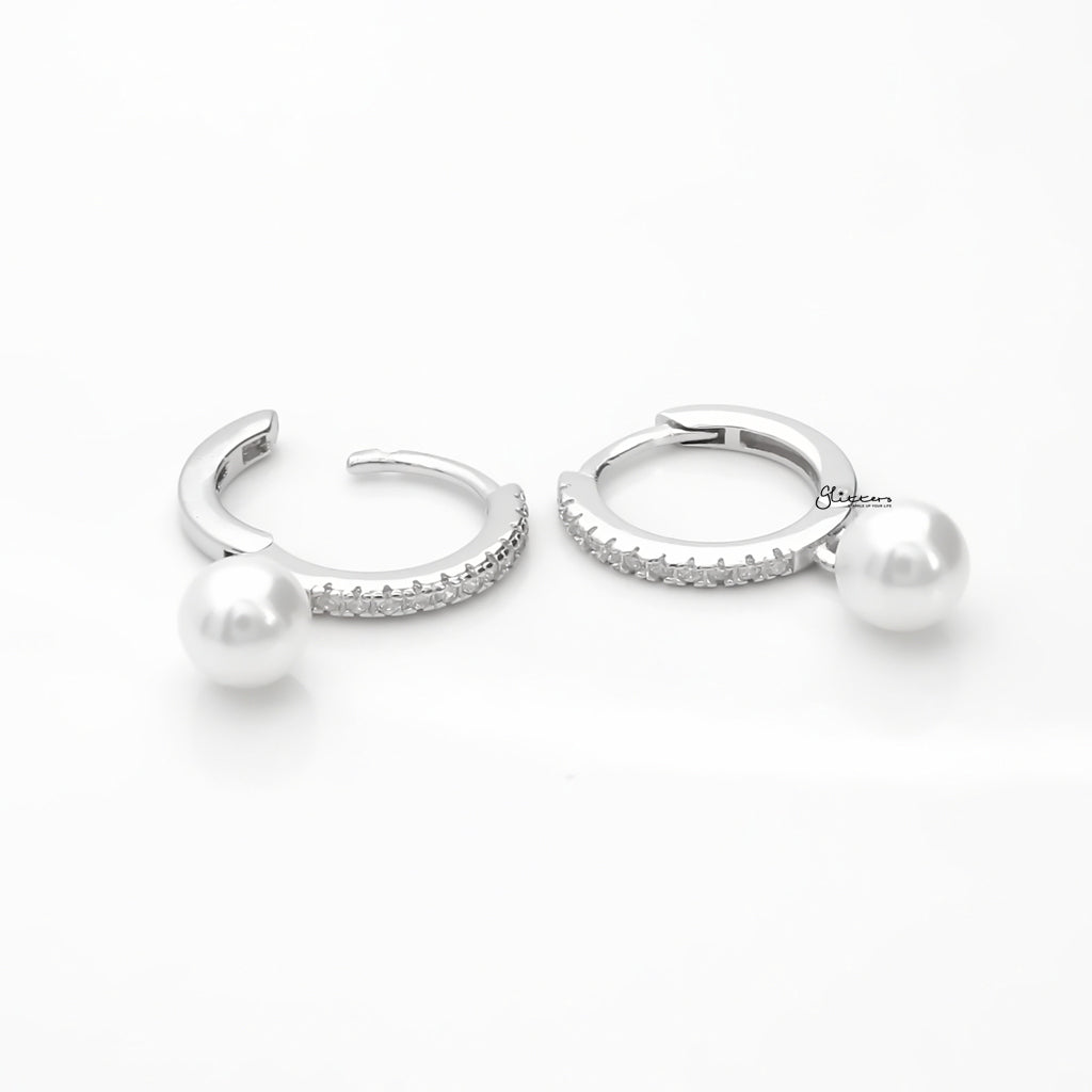 Pearl Charm Hoop Earrings - Silver-Hoop Earrings-3-Glitters