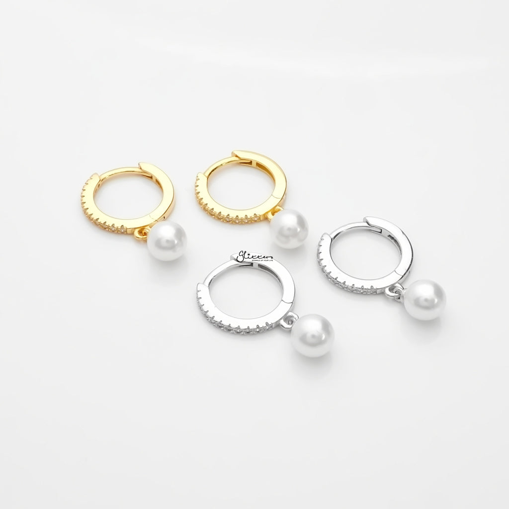 Pearl Charm Hoop Earrings - Gold-Hoop Earrings-2-Glitters