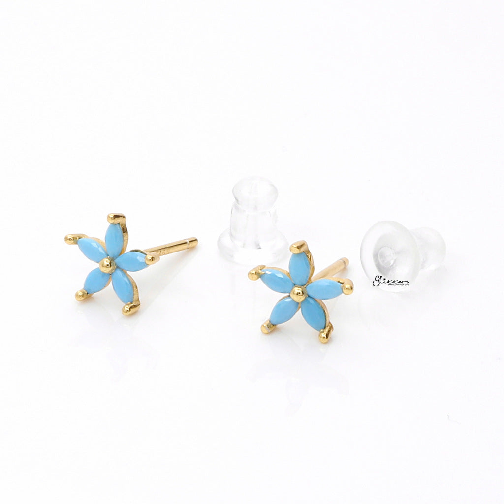 Turquoise Flower Stud Earrings-Stud Earrings-2-Glitters