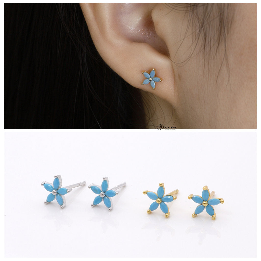 Turquoise Flower Stud Earrings-Stud Earrings-3-Glitters