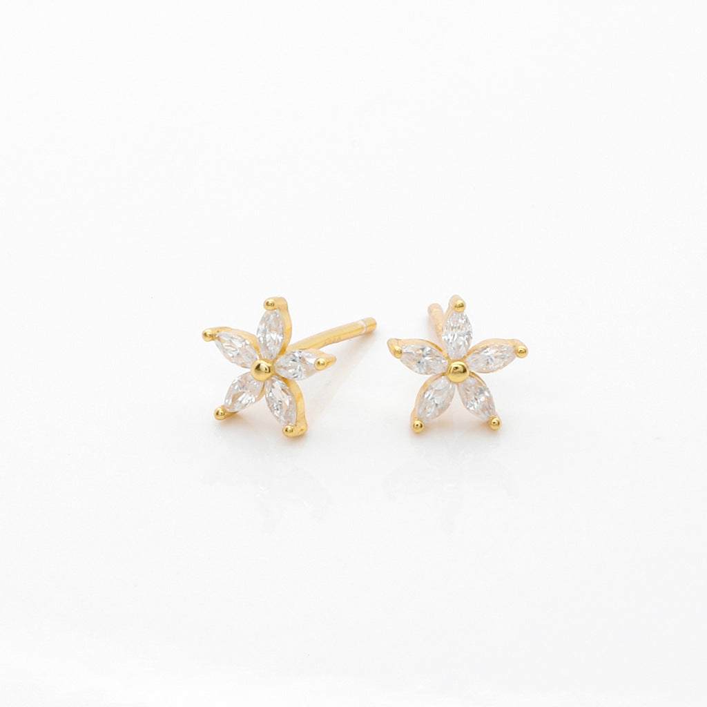 Clear CZ Flower Stud Earrings-Stud Earrings-2-Glitters