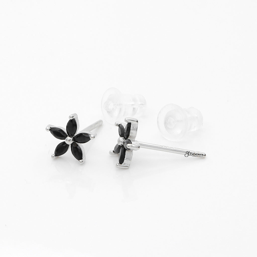 Black CZ Flower Stud Earrings-Stud Earrings-4-Glitters