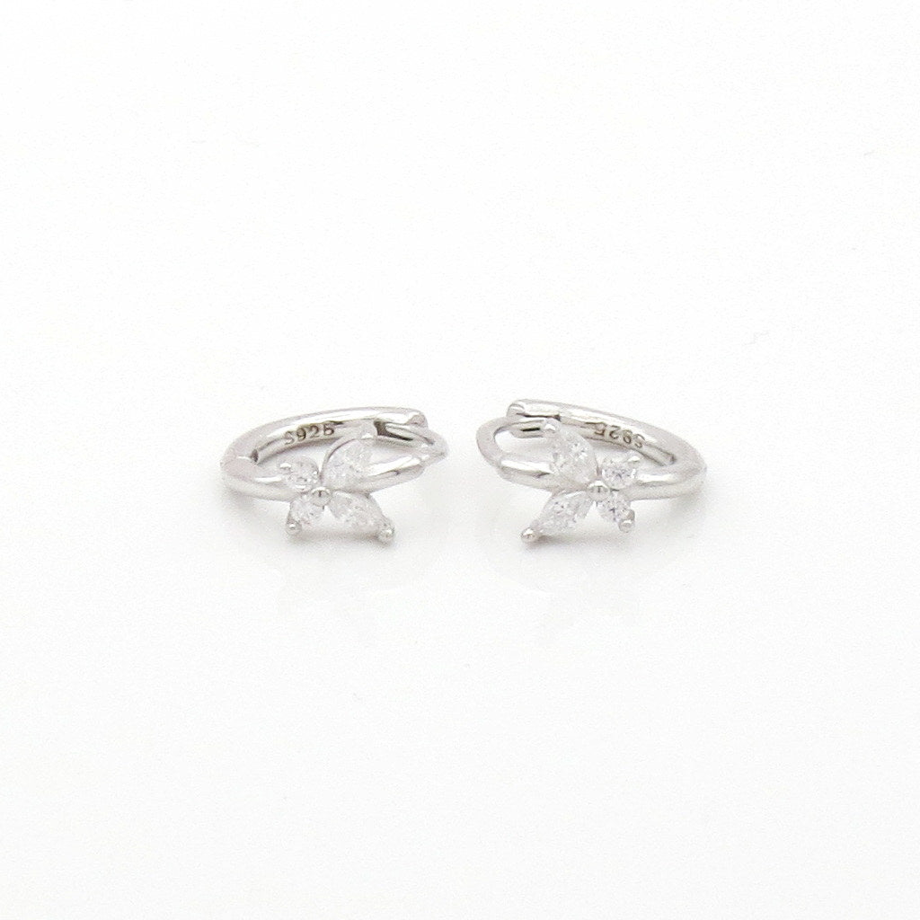 CZ Butterfly Sterling Silver Huggie Hoop Earrings - Silver