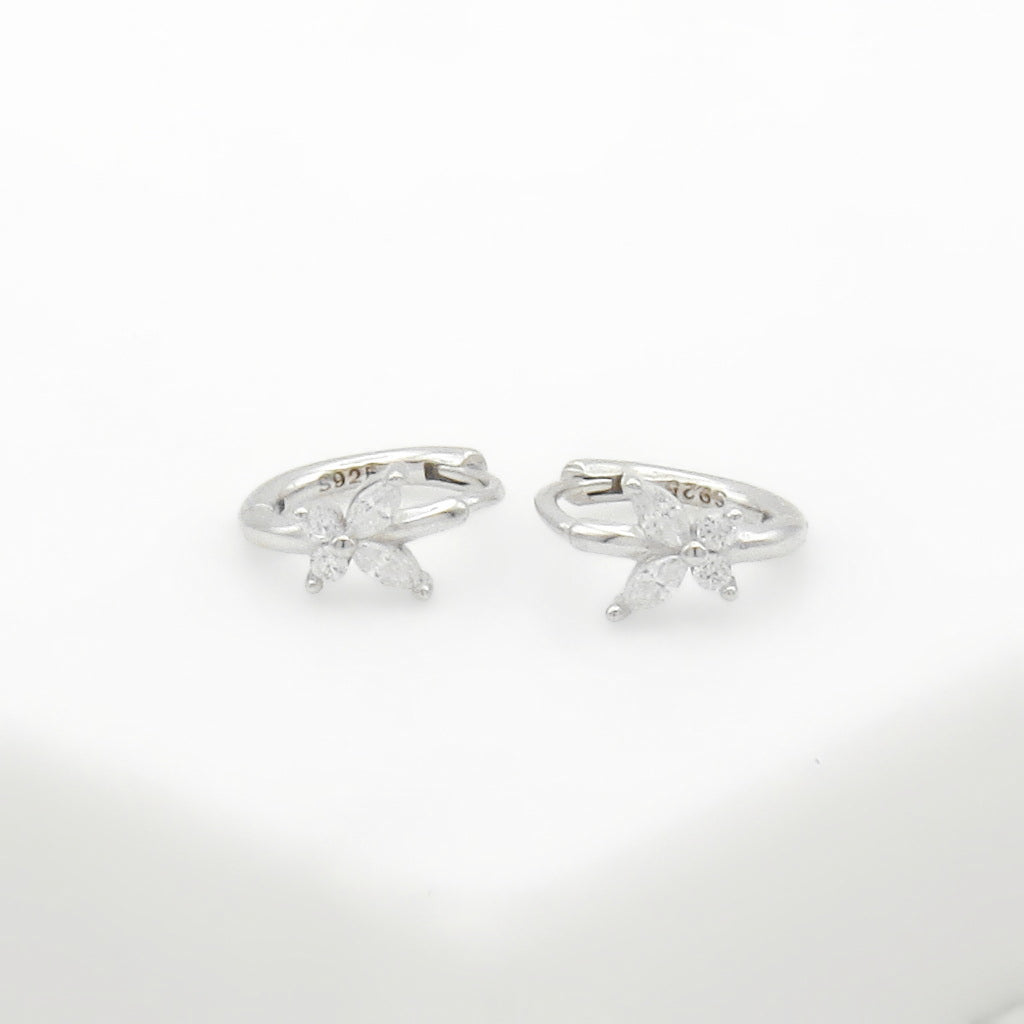 CZ Butterfly Sterling Silver Huggie Hoop Earrings - Silver