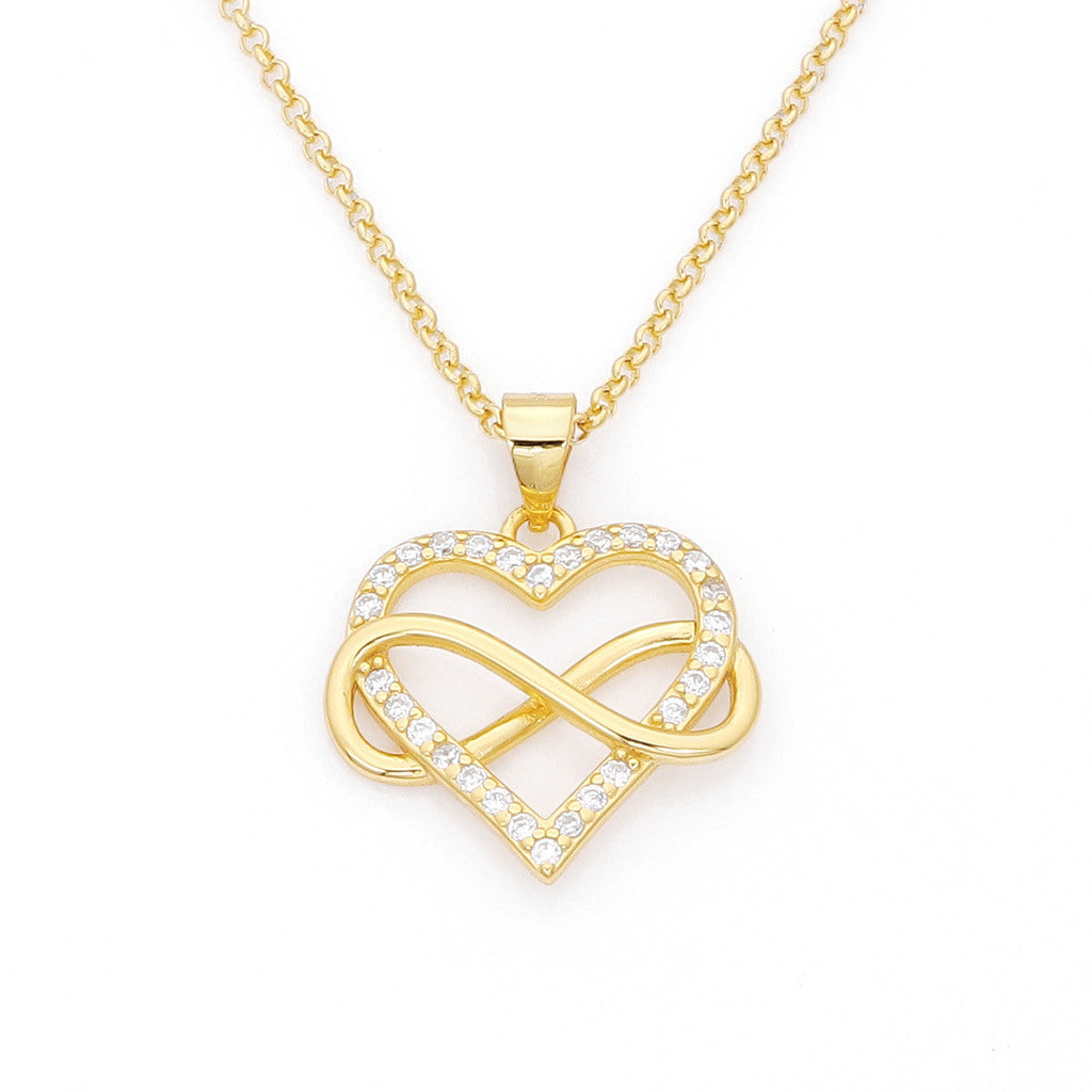 Sterling Silver Heart with Infinity Charm Necklace - Gold-Sterling Silver Necklaces-1-Glitters