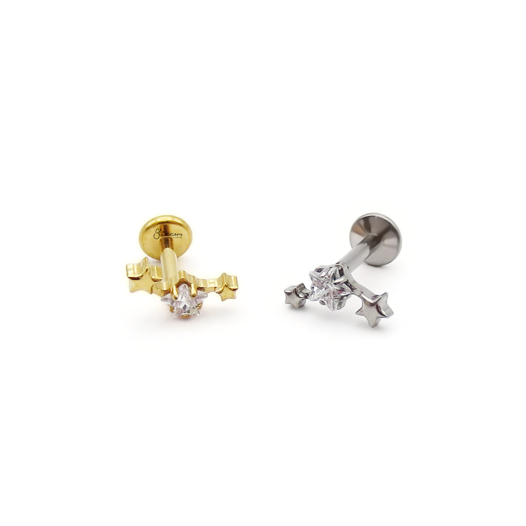Triple Star Cluster Titanium Flat Back Stud Earring-Tragus | Cartilage | Daith | Conch-3-Glitters