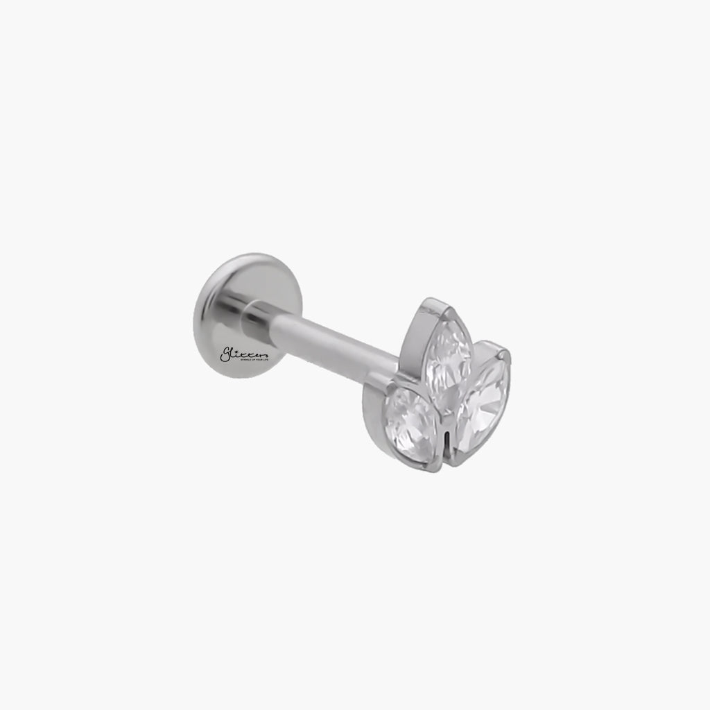 3 Marquis CZ Top Internally Threaded Flat Back Stud-Tragus | Cartilage | Daith | Conch-2-Glitters