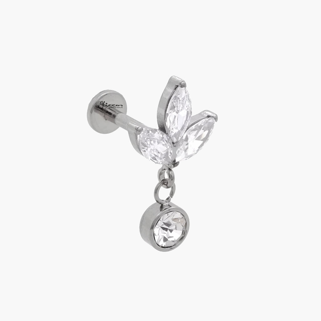 3 Marquis CZ Top with Dangling CZ Charm Flat Back Stud-Tragus | Cartilage | Daith | Conch-2-Glitters