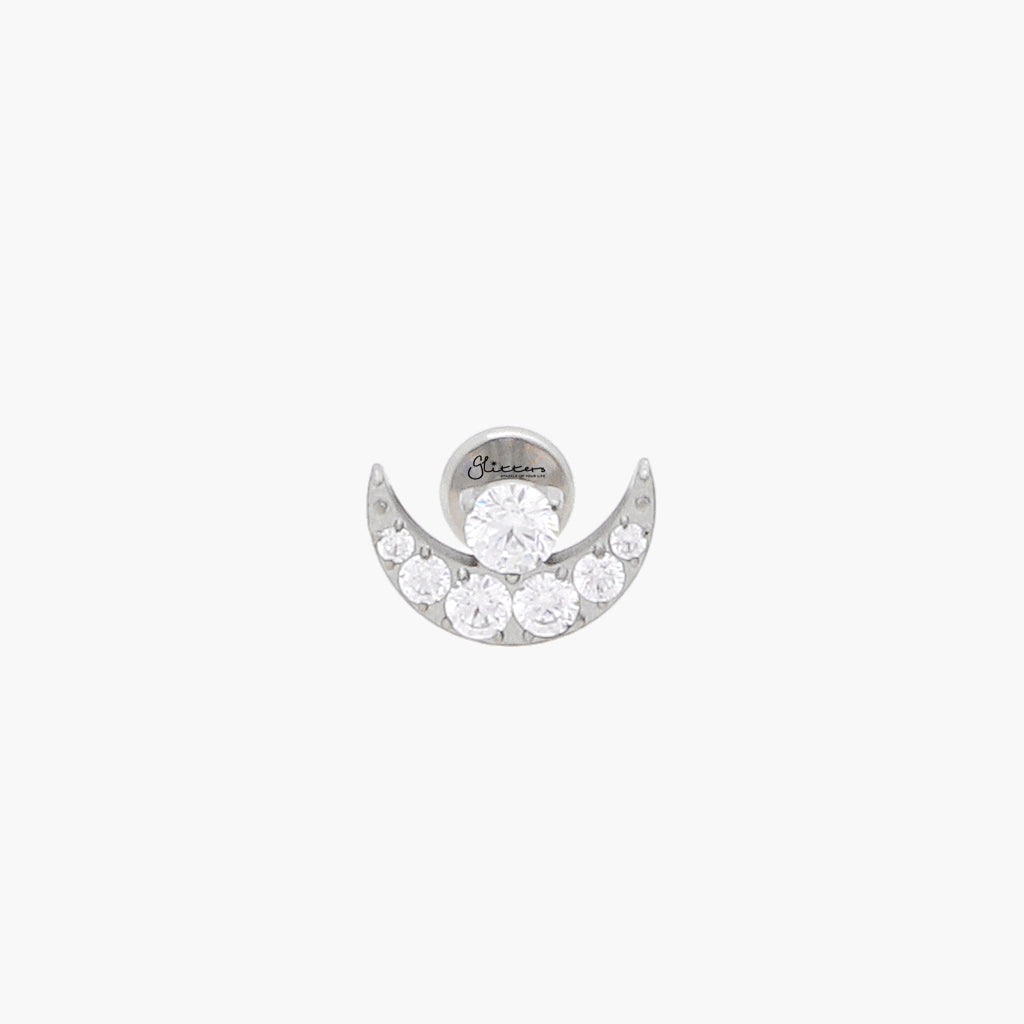 CZ Crescent Moon and CZ Center Top Titanium Flat Back Stud-Tragus | Cartilage | Daith | Conch-1-Glitters