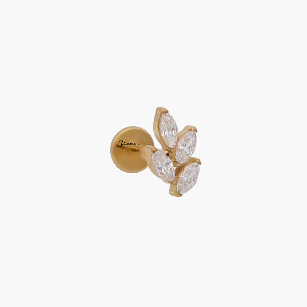 Marquis CZ Leaf Top Titanium Flat Back Stud Earrings-Tragus | Cartilage | Daith | Conch-2-Glitters