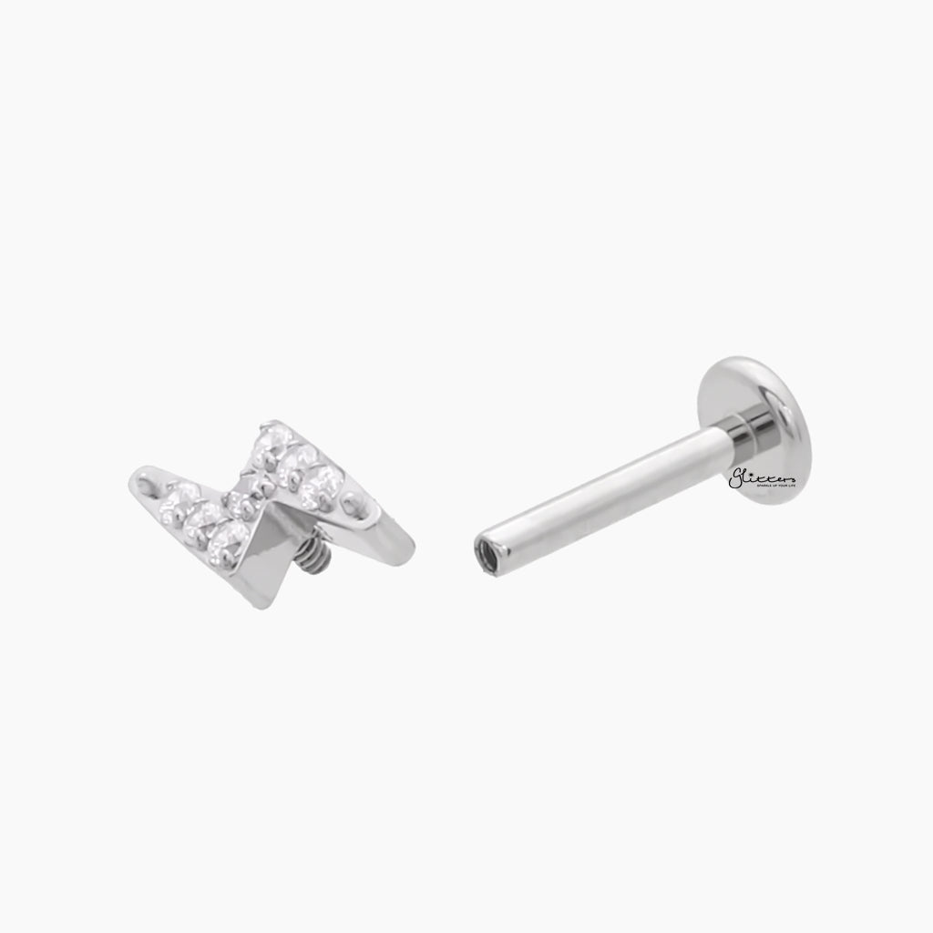 CZ Lightning Top Internally Threaded Titanium Flat Back Stud-Tragus | Cartilage | Daith | Conch-4-Glitters