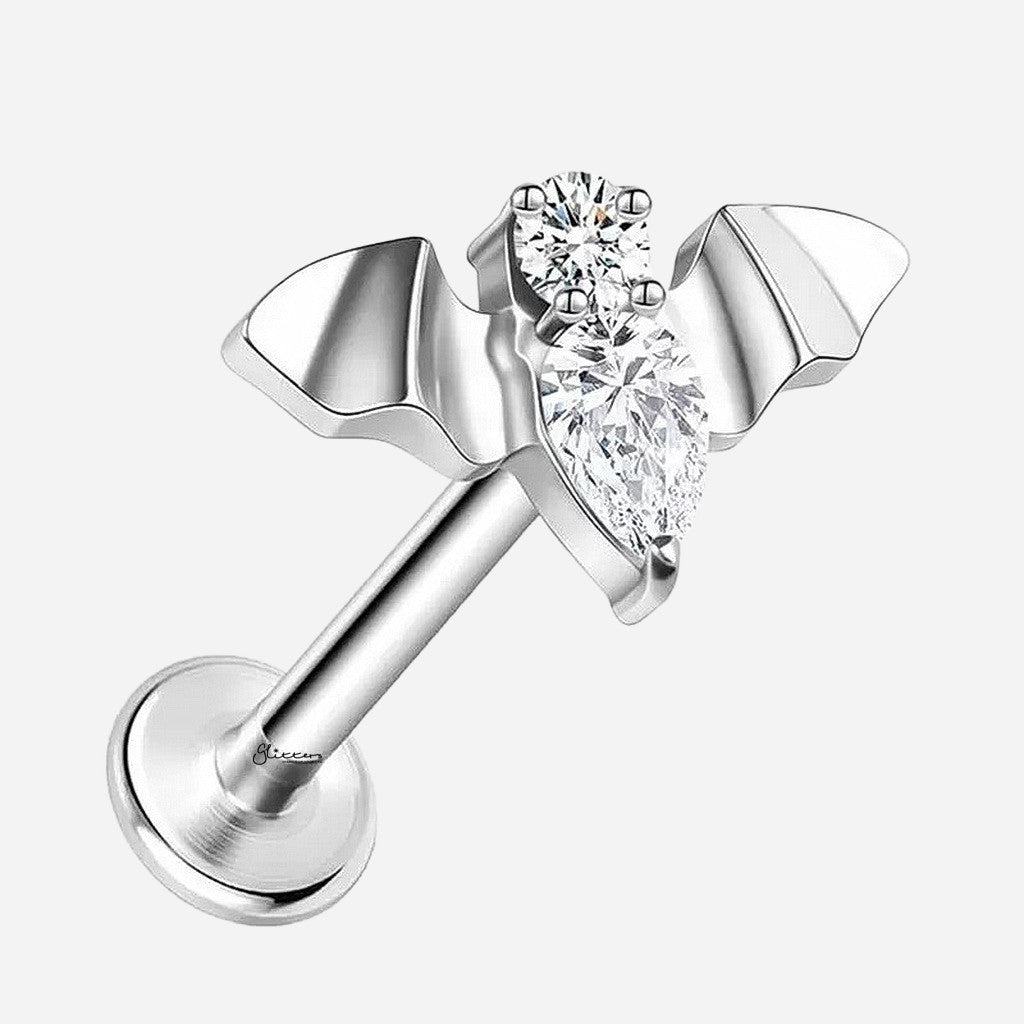 CZ Bat Top Internally Threaded Titanium Flat Back Stud-Tragus | Cartilage | Daith | Conch-1-Glitters