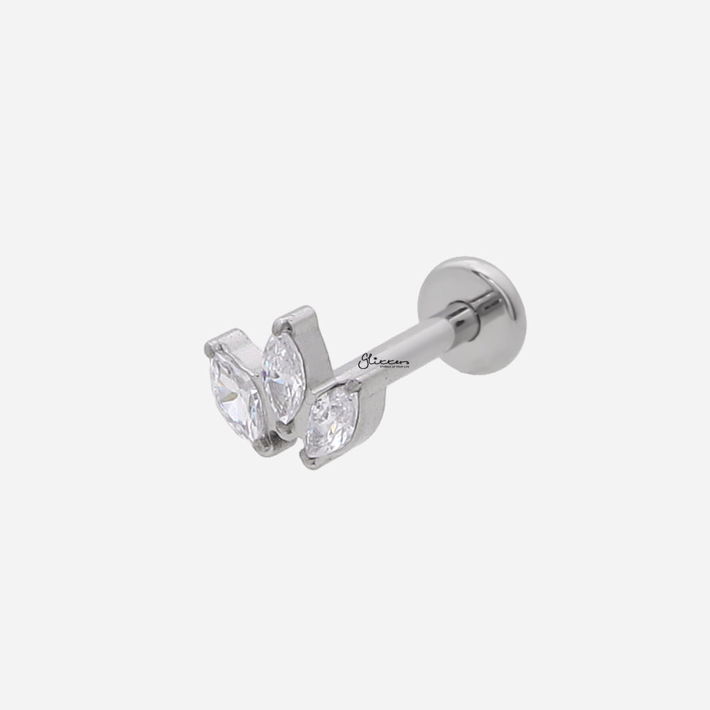 Triple Marquis CZ Top Internally Threaded Flat Back Stud-Tragus | Cartilage | Daith | Conch-2-Glitters