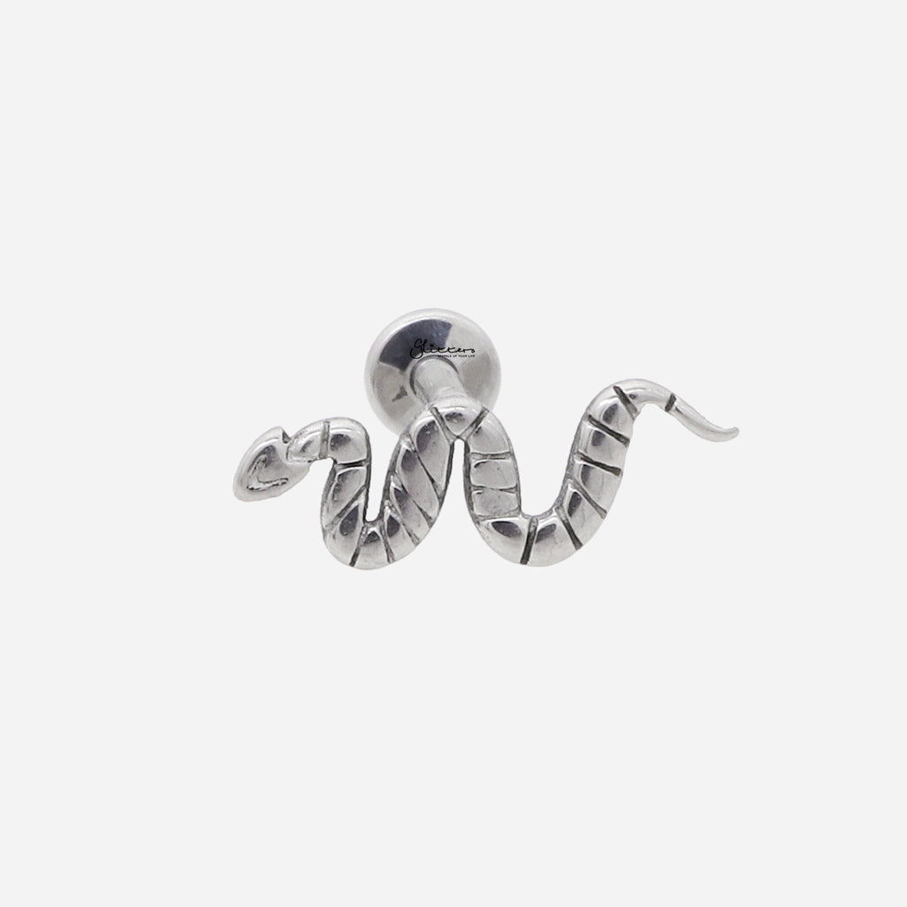 Snake Top Internally Threaded Titanium Flat Back Stud-Tragus | Cartilage | Daith | Conch-1-Glitters