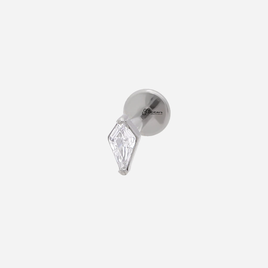 Diamond Shaped Top Internally Threaded Titanium Flat Back Stud-Tragus | Cartilage | Daith | Conch-1-Glitters