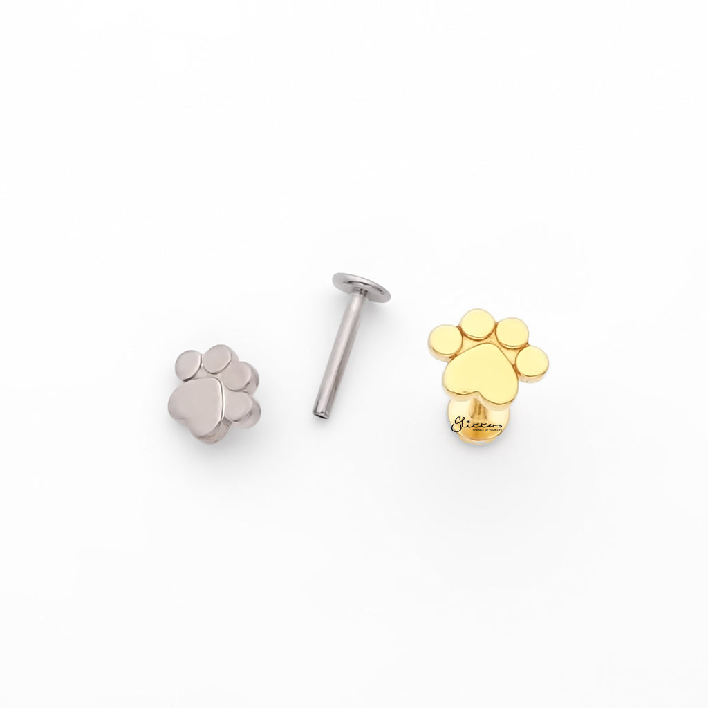 Paw Top Titanium Flat Back Stud Earrings-Tragus | Cartilage | Daith | Conch-3-Glitters