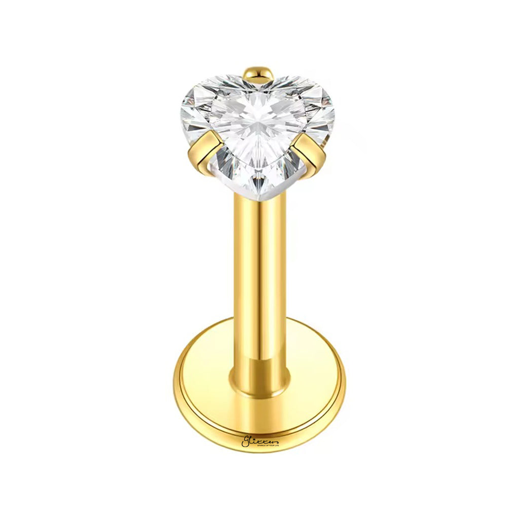 Heart CZ Titanium Flat Back Stud Earrings-Tragus | Cartilage | Daith | Conch-2-Glitters