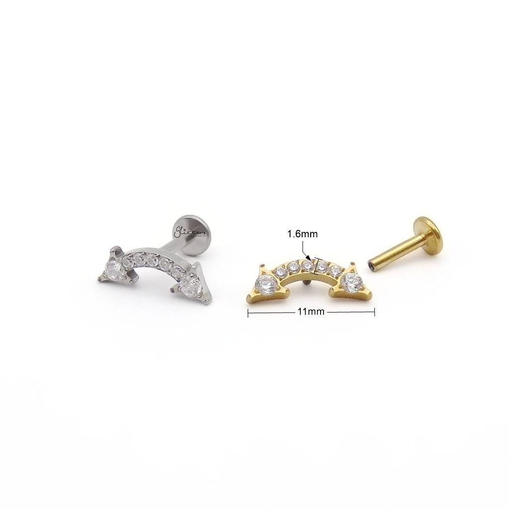 Curved CZ Paved Arrow Titanium Flat Back Stud Earring-Tragus | Cartilage | Daith | Conch-3-Glitters