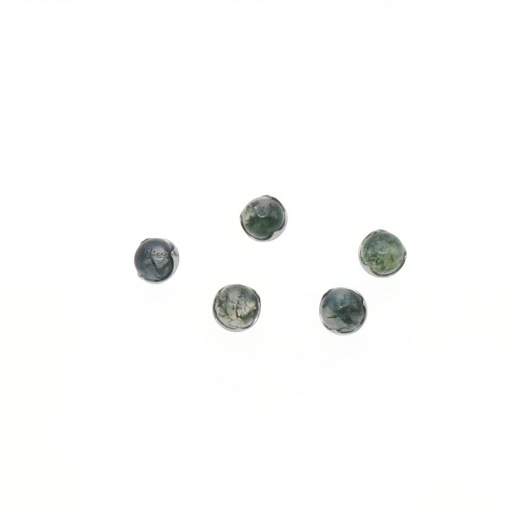 Natural Moss Agate Top Titanium Flat Back Stud Earring