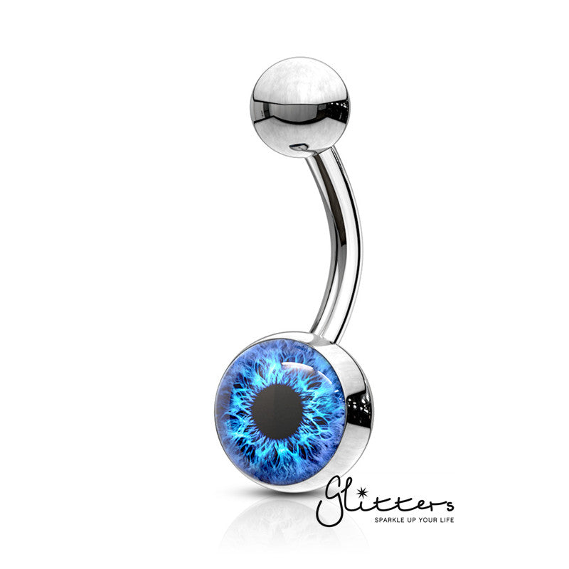316L Surgical Steel Eye Inlaid Belly Button Navel Ring - Blue-Belly Ring, Body Piercing Jewellery-BJ0303-1-Glitters