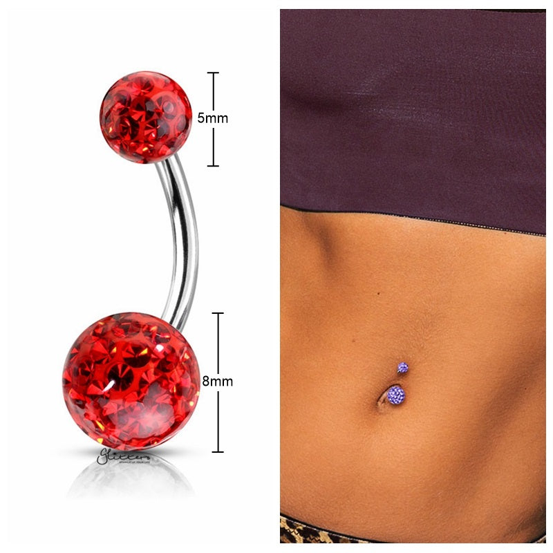 Internally Threaded Belly Button Ring with Epoxy Covered Crystal