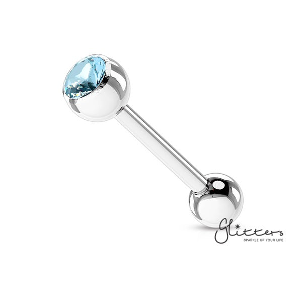 Press Fit Aqua Gem Set Top with Surgical Steel Tongue Barbell-Body Piercing Jewellery, Cubic Zirconia, Tongue Bar-BS03-Q-3-Glitters