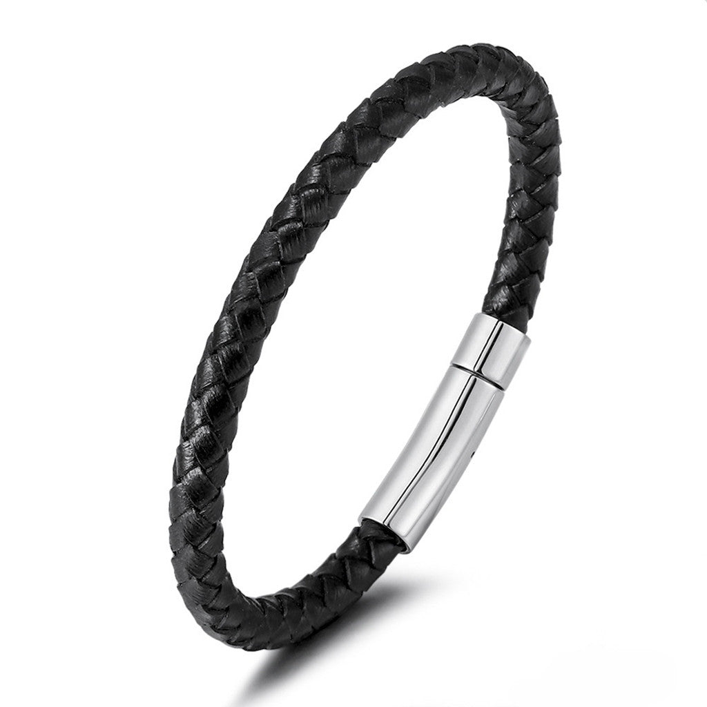 Black Braided One Line Leather Bracelet-Bracelets, Jewellery, leather bracelet, Men's Bracelet, Men's Jewellery, Women's Bracelet, Women's Jewellery-Bcl0224-4_1-Glitters