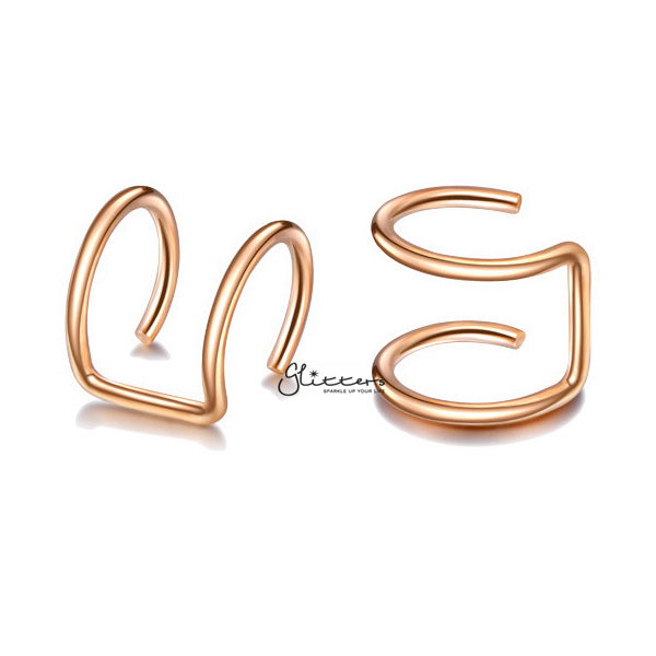 316L Surgical Steel Double Lines Ear Cuffs - Non Piercing | Minimalist Ear Cuffs-Body Piercing Jewellery, Ear Cuffs, earrings, Jewellery, Women's Earrings, Women's Jewellery-EC0077-rg_600-Glitters