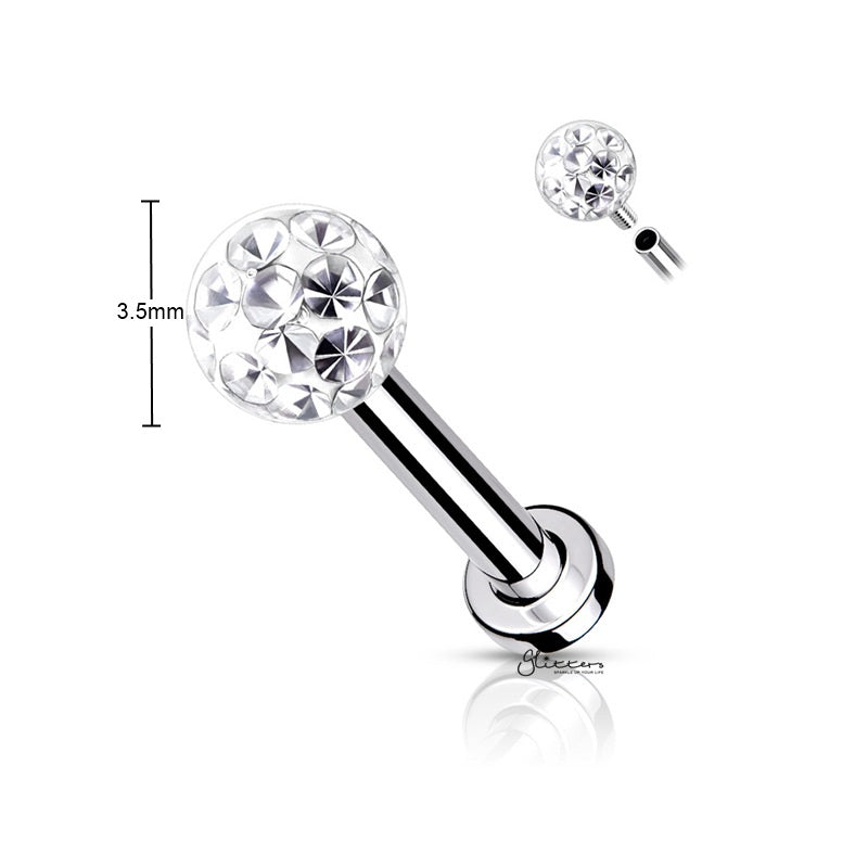 Internally Threaded Flat Back Studs with Epoxy Covered Crystal Paved Ball-Bio Flex, Body Piercing Jewellery, Cartilage, Labret, Monroe, Tragus-LB0008-3_800_New-Glitters