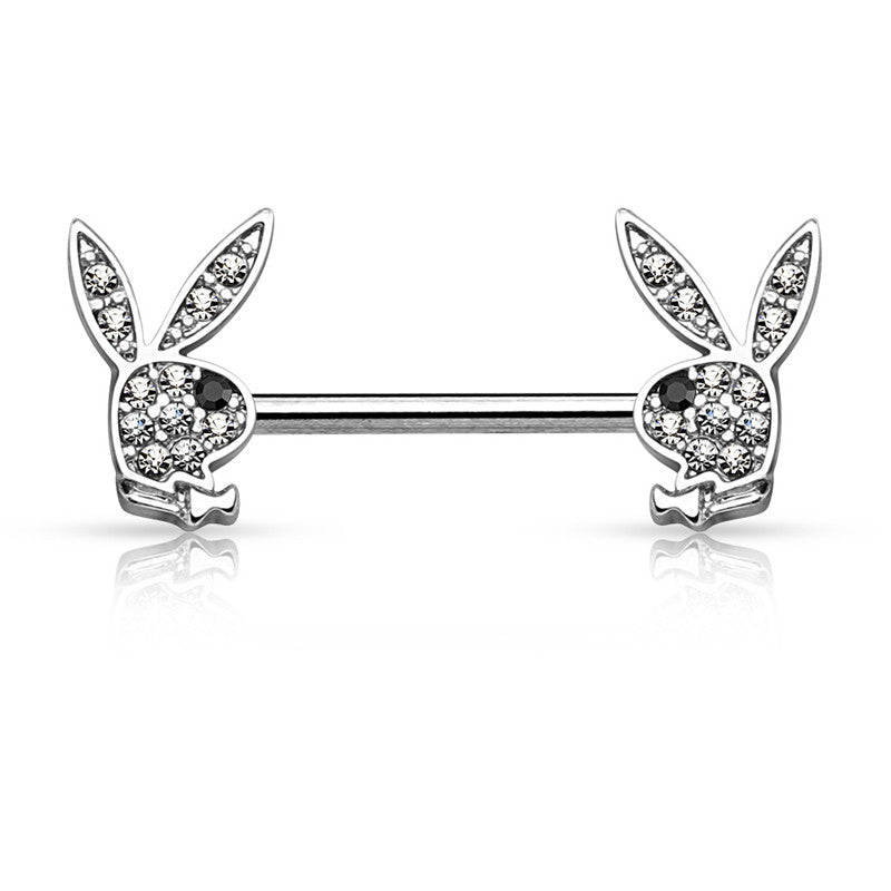 Playboy Bunny Ends Nipple Barbell - Silver-Body Piercing Jewellery, Nipple Barbell-NB0027-S-Glitters