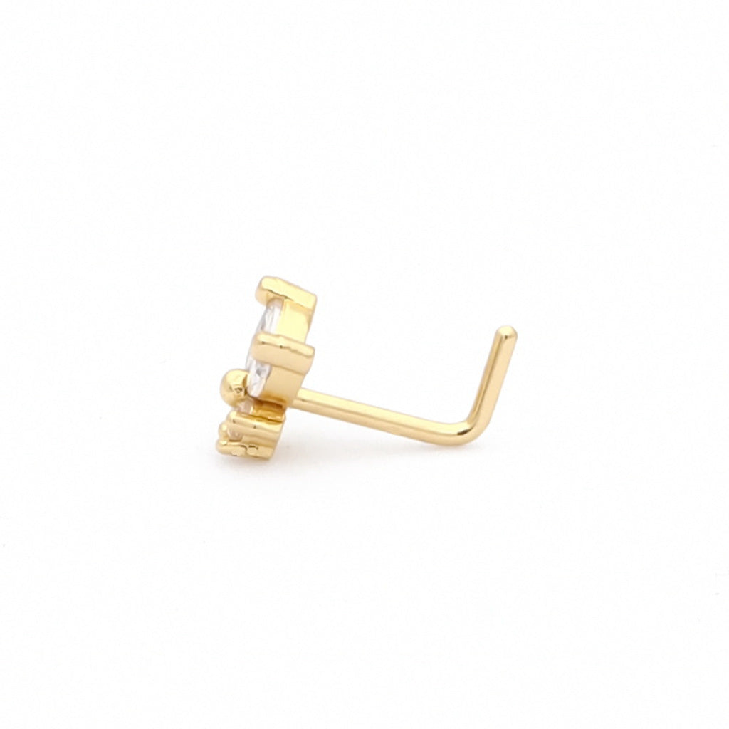 C.Z Butterfly L Bend Nose Stud - Gold-Body Piercing Jewellery, Cubic Zirconia, L Bend, New, Nose Piercing Jewellery, nose pin, Nose Studs-NS0138-G2_1-Glitters