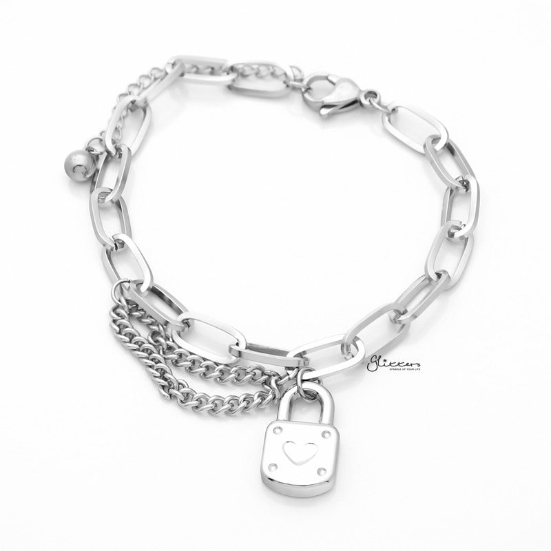 Stainless Steel Women's Bracelet with Dangle Lock Charms-Bracelets, Jewellery, Stainless Steel, Stainless Steel Bracelet, Women's Bracelet, Women's Jewellery-SB0079-1_800-Glitters