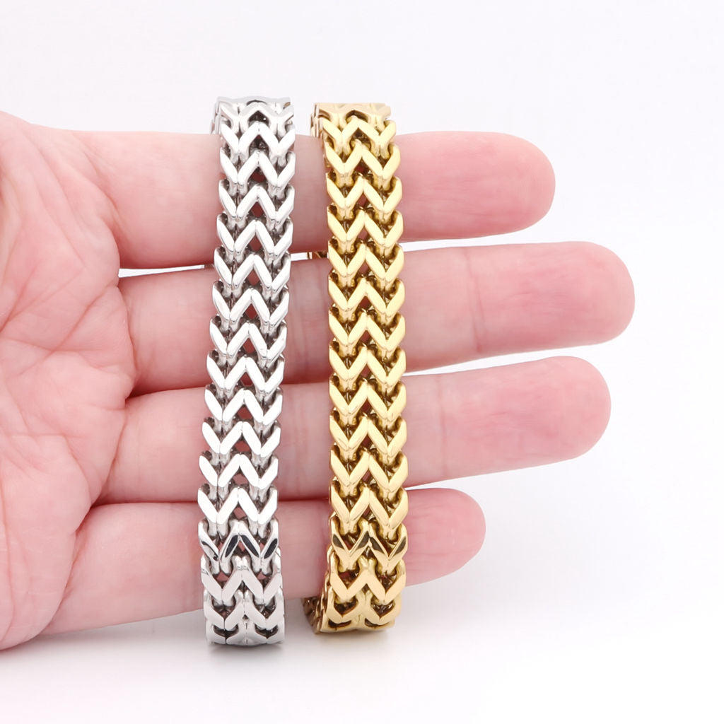 Stainless Steel 11mm Double Rows Franco Link Bracelet-Bracelets, Jewellery, Men's Bracelet, Men's Jewellery, New, Stainless Steel, Stainless Steel Bracelet-SB0089-90_1-Glitters