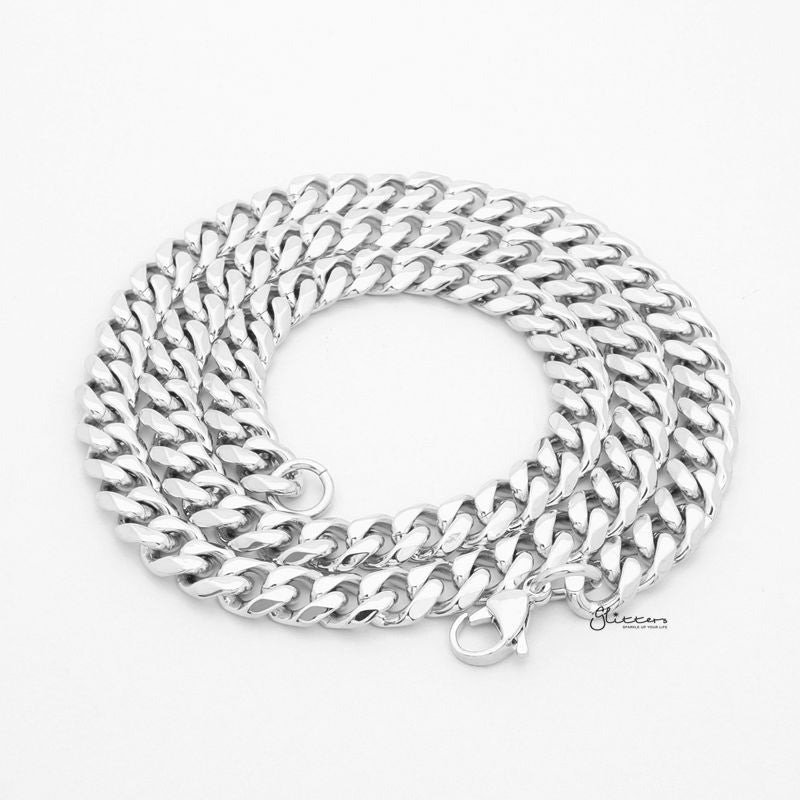 Stainless Steel Beveled Cuban Chain Necklace - 9mm width-Chain Necklaces, Jewellery, Men's Chain, Men's Jewellery, Men's Necklace, Necklaces, Stainless Steel, Stainless Steel Chain-SC0038_2-Glitters