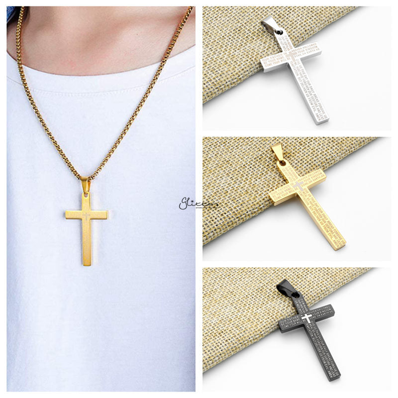 Lord's Prayer Cross Stainless Steel Pendant - Black-Jewellery, Men's Jewellery, Men's Necklace, Necklaces, Pendants, Stainless Steel, Stainless Steel Pendant-SP0266-M_5ed7c0b6-e6fa-47cc-968a-05df20ce21a5-Glitters