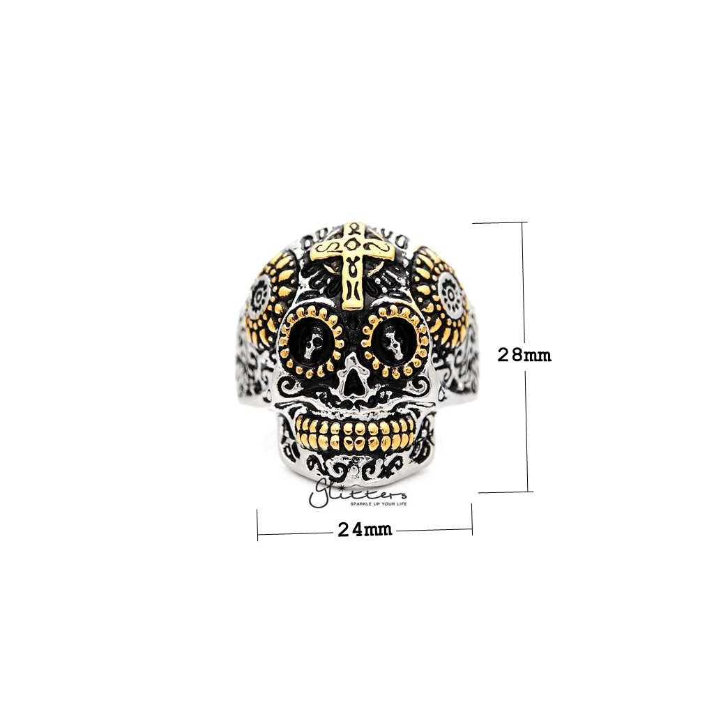Men's Stainless Steel Two Tone Skull with Cross Casting Rings-Jewellery, Men's Jewellery, Men's Rings, Rings, Stainless Steel, Stainless Steel Rings-SR0205_1000-01_New-Glitters