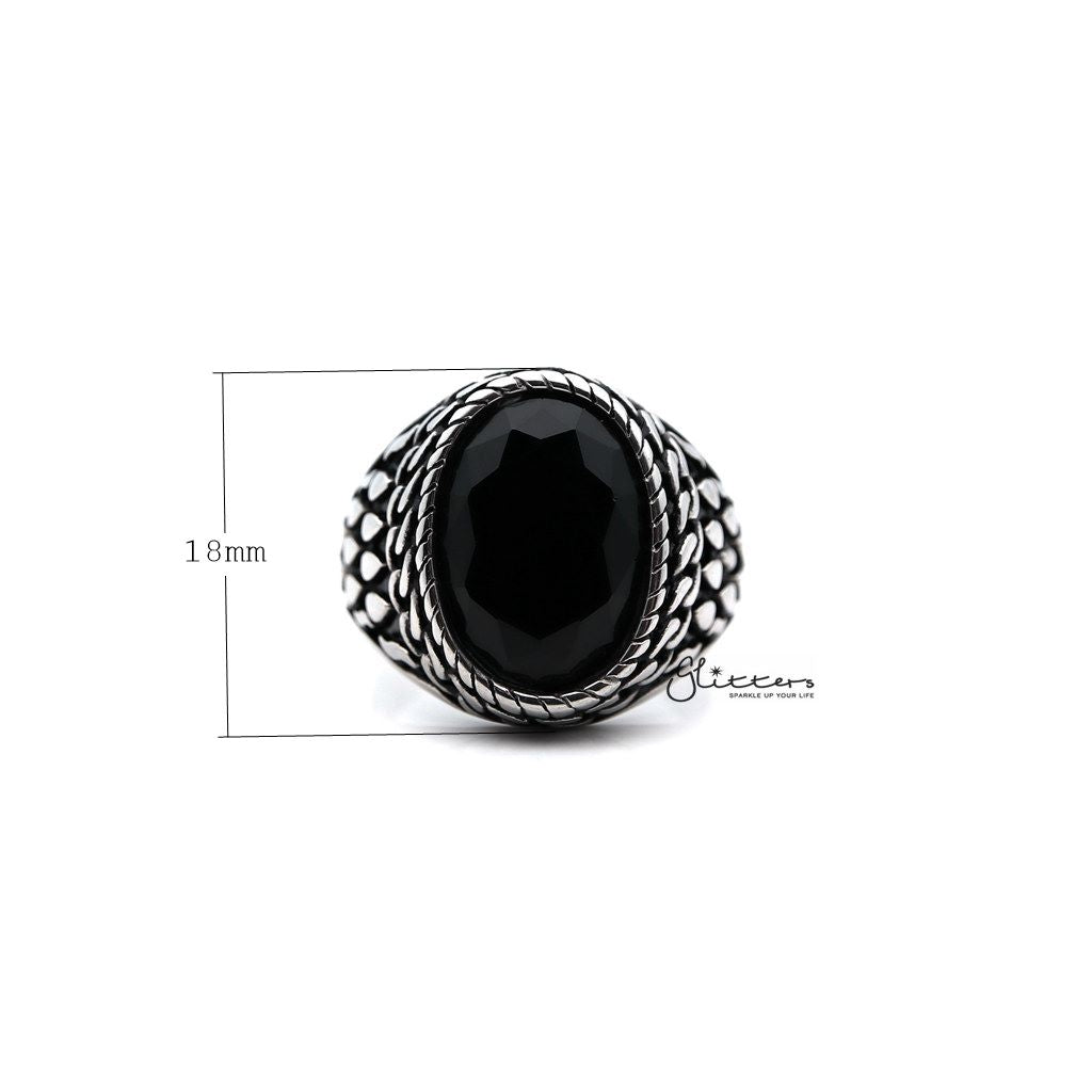 Men's Antiqued Stainless Steel Casting Rings with Black Oval CZ Stone-Cubic Zirconia, Jewellery, Men's Jewellery, Men's Rings, Rings, Stainless Steel, Stainless Steel Rings-SR0211_1000-01_New-Glitters