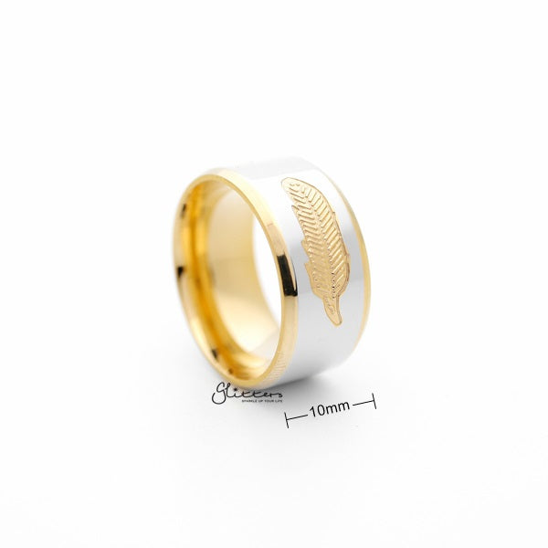 Stainless Steel 10mm Wide 2-Tone Polished with Golden feather Center Band Ring-Jewellery, Men's Jewellery, Men's Rings, Rings, Stainless Steel, Stainless Steel Rings-SR0271-02_600_New-Glitters