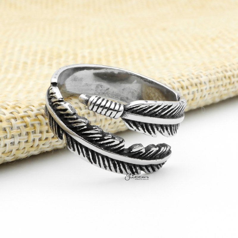 Stainless Steel Feather Ring - Silver-Jewellery, Men's Jewellery, Men's Rings, Rings, Stainless Steel, Stainless Steel Rings, Women's Rings-SR0286-3_1-Glitters