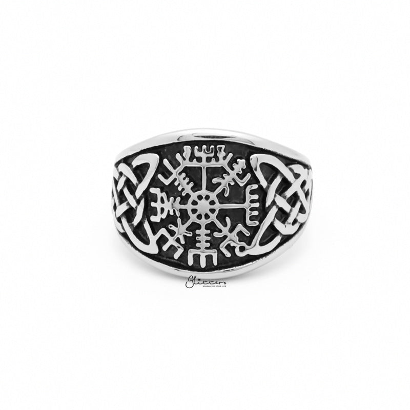 Viking Compass Stainless Steel Ring with Celtic Knot Symbol-Jewellery, Men's Jewellery, Men's Rings, Rings, Stainless Steel, Stainless Steel Rings-SR0299-1_1-Glitters