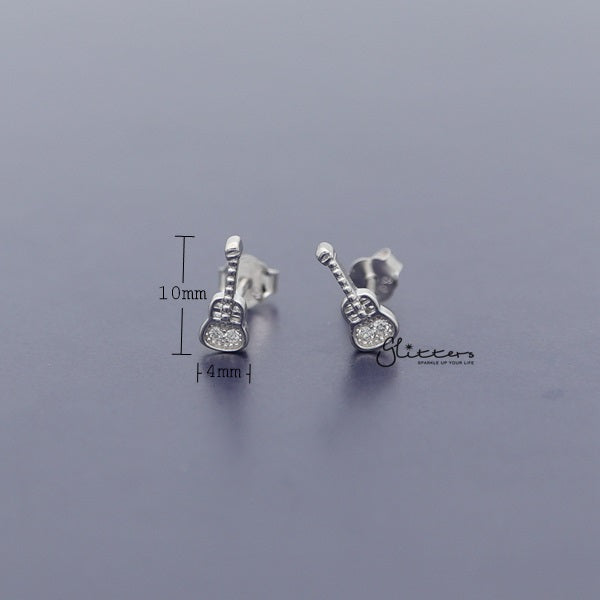 Sterling Silver Guitar Women's Stud Earrings-Cubic Zirconia, earrings, Jewellery, Stud Earrings, Women's Earrings, Women's Jewellery-SSE0277_02_New-Glitters