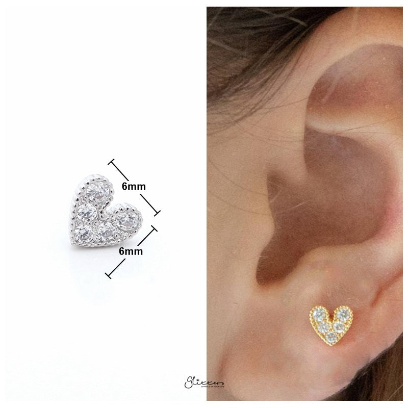 C.Z Paved Heart Cartilage/Tragus Ball End | Flat Back Studs - Silver-Body Piercing Jewellery, Cartilage, Cubic Zirconia, Jewellery, Tragus, Women's Earrings, Women's Jewellery-TG0023-S4_1_New_New-Glitters