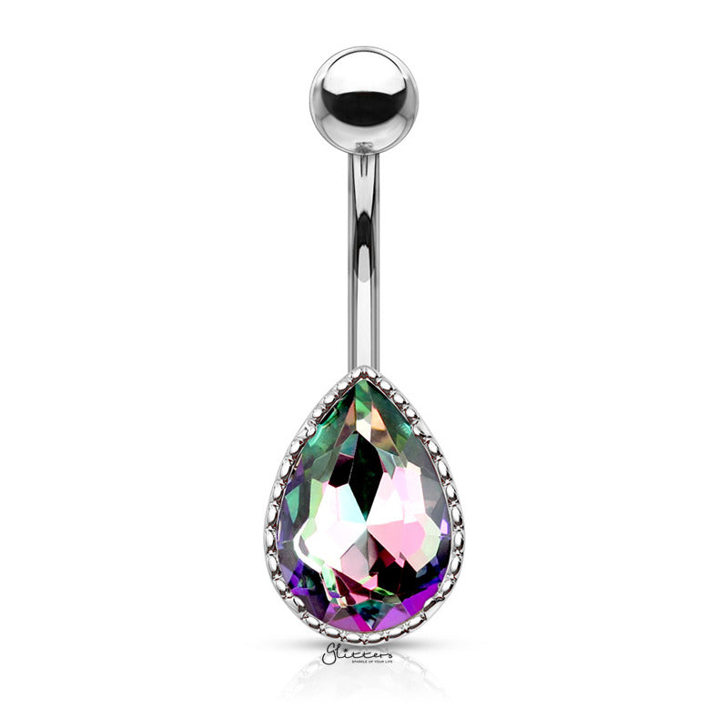 AB Effect Tear Drop Stone Belly Button Navel Ring - Multi-Belly Ring, Body Piercing Jewellery, Cubic Zirconia-bj0321-m-1-Glitters