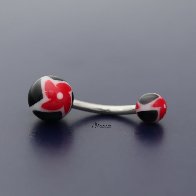 Acrylic Twister Flower Balls Belly Button Navel Ring - Black/Red-Belly Ring, Body Piercing Jewellery-bj0332-br-Glitters