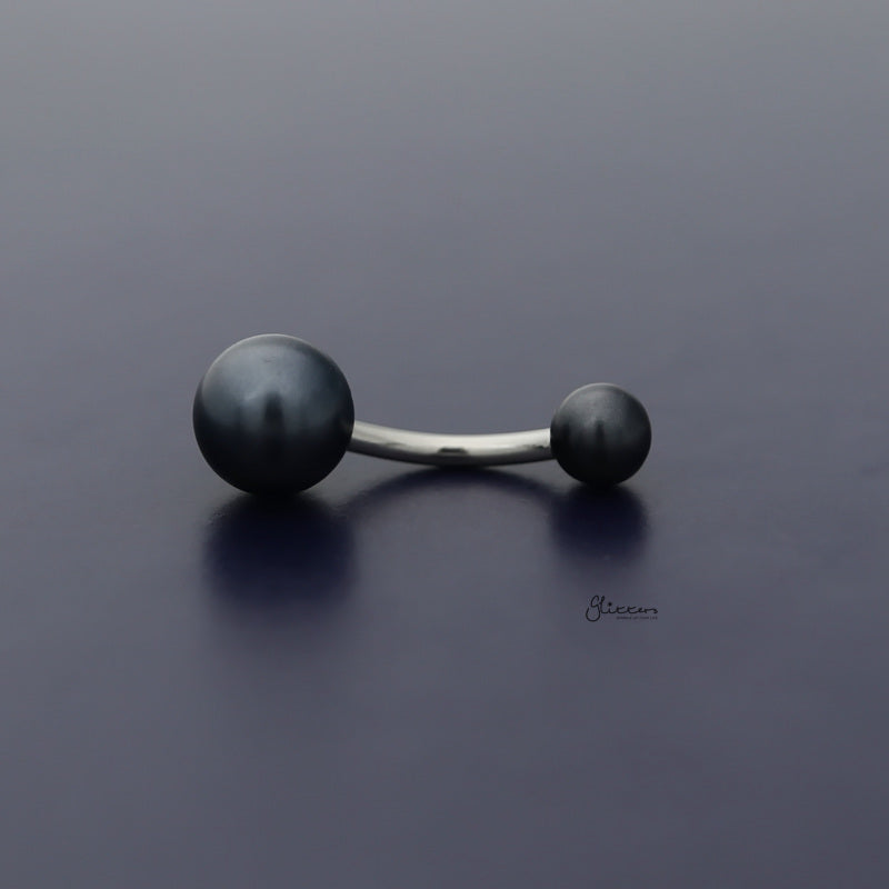 Pearlish Coat Acrylic Balls Belly Button Navel Ring - Hematite-Belly Ring, Body Piercing Jewellery-bj0338-HM_800-Glitters