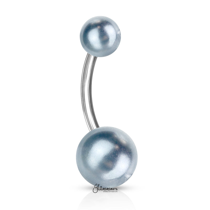 Pearlish Coat Acrylic Balls Belly Button Navel Ring - Light Blue-Belly Ring, Body Piercing Jewellery-bj0338_1-Glitters