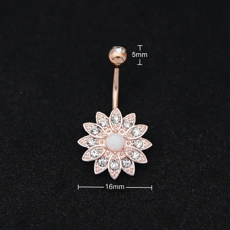 Crystal Paved Flower with Opal Center Belly Button Navel Ring - Rose Gold-Belly Ring, Body Piercing Jewellery, Crystal-bj0341-rg2_800_New-Glitters