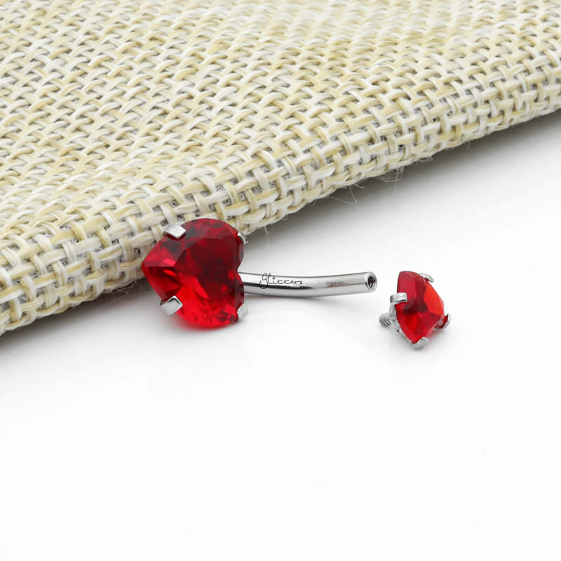 Heart Shape C.Z Belly Button Ring - Red-Belly Ring, Body Piercing Jewellery, Cubic Zirconia-bj0348-R_3__800-Glitters