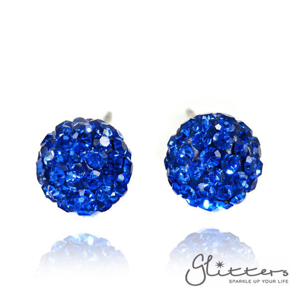 Blue Colour Crystal Ferido Disco Ball Stud Earrings-earrings, Jewellery, Sterling Silver Post, Stud Earrings, Women's Earrings, Women's Jewellery-blue_ball-Glitters