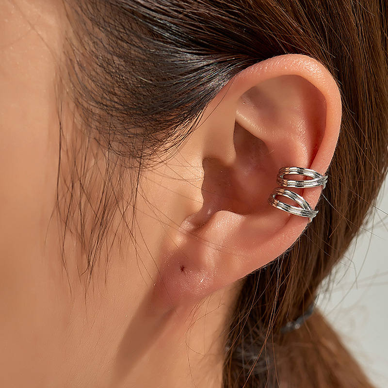 Cross Lines Ear Cuff - Silver-Body Piercing Jewellery, Ear Cuffs, earrings, Jewellery, Non-Pierced, Women's Earrings, Women's Jewellery-ec0091-sm-Glitters